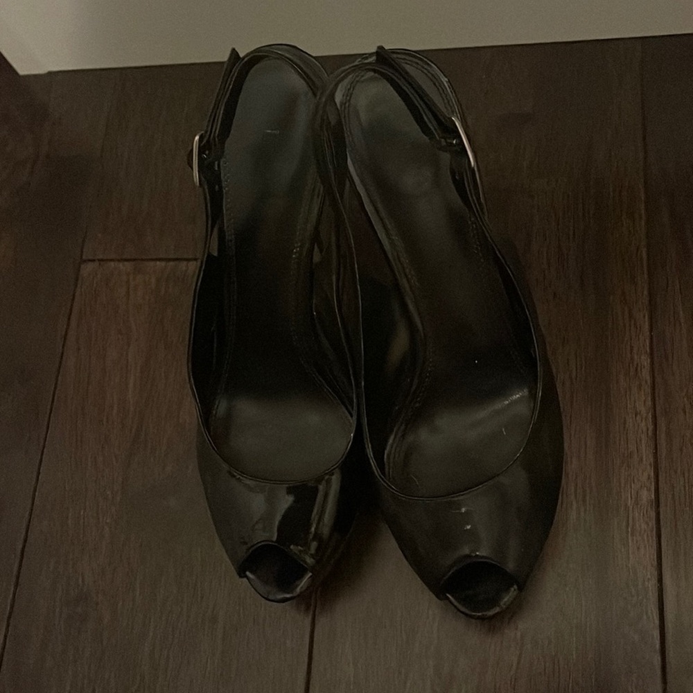 Open toe black. Sling back